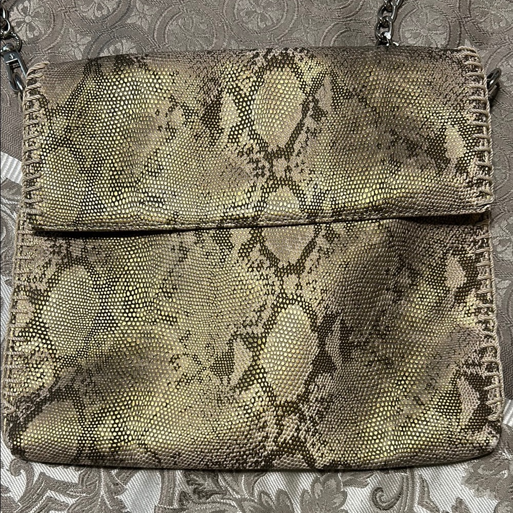 Chicos iridescent gold Snakeskin Crossbody Bag purse
